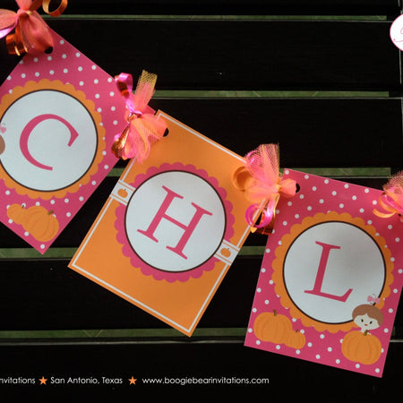 Pink Pumpkin Birthday Party Name Age Banner Hay Ride Corn Maze Small Girl Barn Farm Fall 1st 2nd 3rd 4th Boogie Bear Invitations Chloe Theme