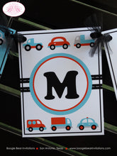 Load image into Gallery viewer, Cars Trucks Birthday Party Banner Name Girl Boy Red Blue Black Road Trip Traffic Street Stop Light Travel Boogie Bear Invitations Sam Theme