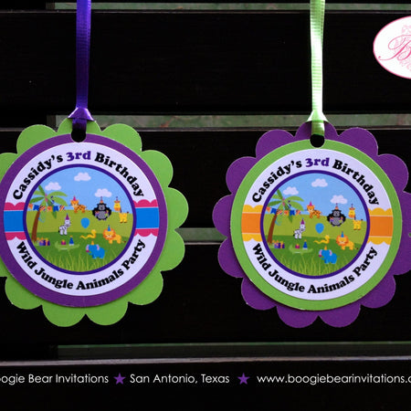 Jungle Animals Birthday Party Favor Tags Wild Zoo Exotic Safari Tiger Rain Forest Rainforest Safari Boogie Bear Invitations Cassidy Theme
