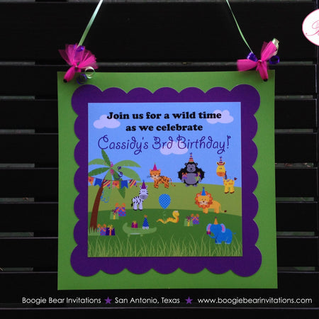 Wild Animals Birthday Party Door Banner Jungle Safari Zoo Boy Girl Giraffe Elephant Lion Tiger Zebra Boogie Bear Invitations Cassidy Theme