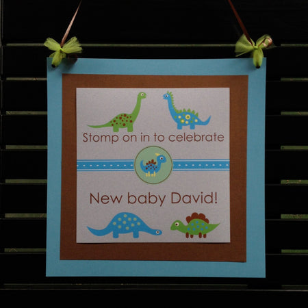 Blue Dinosaur Baby Shower Door Banner Welcome Boy Girl Green Brown Little Ribbon Dino Birthday Party Boogie Bear Invitations Melissa Theme