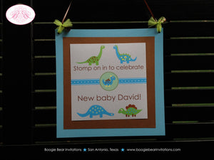 Blue Dinosaur Baby Shower Door Banner Welcome Boy Girl Green Brown Little Ribbon Dino Birthday Party Boogie Bear Invitations Melissa Theme