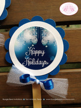 Load image into Gallery viewer, Christmas Holiday Party Cupcake Toppers Winter Blue Merry Glowing Ornaments Snowflake Silver Bells Boogie Bear Invitations Costello Theme