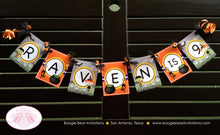 Load image into Gallery viewer, Halloween Birthday Party Name Age Banner Small Girl Boy Graveyard Haunted House Headstone Cemetery Boogie Bear Invitations Raven Lee Theme
