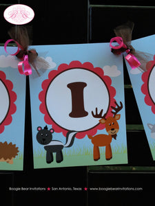 Woodland Forest Animals Party Banner Happy Birthday Creatures Fox Girl Boy 1st 2nd 3rd 4th 5th 6th 7th Boogie Bear Invitations Heather Theme