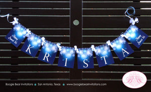 Blue Glowing Ornaments Name Banner Party Sweet 16 Winter Christmas Glow Ladies Girl Formal Elegant Star Boogie Bear Invitations Krista Theme