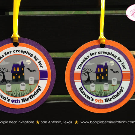 Halloween Birthday Party Favor Tags Graveyard Haunted House Boy Girl Cemetery Tombstone Black Bat Boogie Bear Invitations Raven Lee Theme