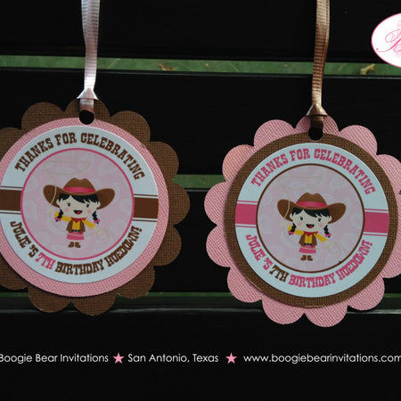 Pink Cowgirl Birthday Party Favor Tags Wild West Paisley Hat Lasso Boots Horse Country Ranch Farm Girl Boogie Bear Invitations Julie Theme