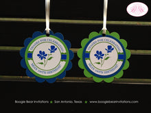 Load image into Gallery viewer, Blue Flowers Birthday Party Favor Tags Garden Spring Green Outdoor Picnic Wildflowers Summer Floral Grow Boogie Bear Invitations Mia Theme