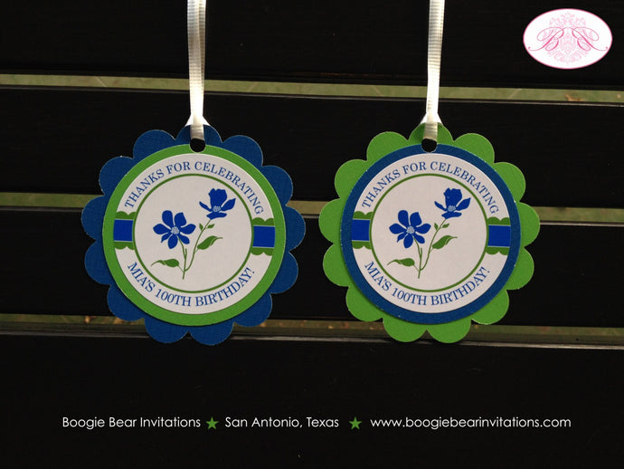 Blue Flowers Birthday Party Favor Tags Garden Spring Green Outdoor Picnic Wildflowers Summer Floral Grow Boogie Bear Invitations Mia Theme