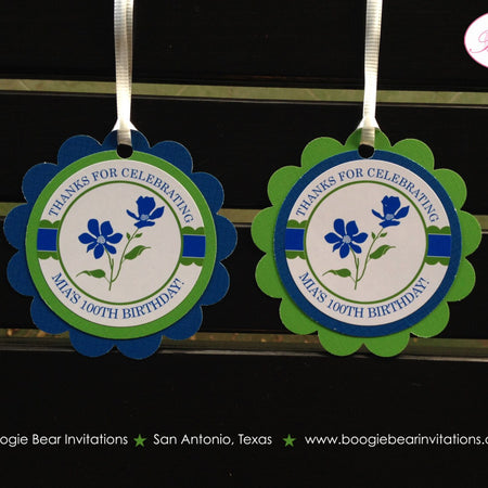 Blue Flowers Birthday Party Favor Tags Garden Spring Green Outdoor Picnic Wildflowers Summer Floral Grow Boogie Bear Invitations Mia Theme