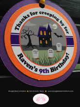 Load image into Gallery viewer, Halloween Birthday Party Favor Tags Graveyard Haunted House Boy Girl Cemetery Tombstone Black Bat Boogie Bear Invitations Raven Lee Theme