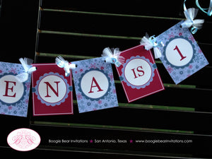 Winter Snowflake Birthday Party Banner Name Age Girl Holiday Christmas Snow 1st 2nd 3rd 4th 5th 6th Boogie Bear Invitations Marlena Theme
