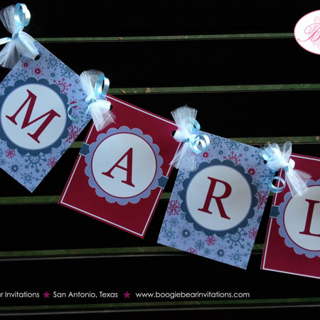 Winter Snowflake Birthday Party Banner Name Age Girl Holiday Christmas Snow 1st 2nd 3rd 4th 5th 6th Boogie Bear Invitations Marlena Theme