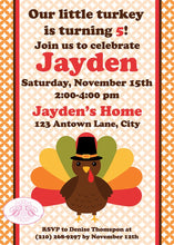 Load image into Gallery viewer, Little Turkey Birthday Party Invitation Girl Boy Fall Autumn Thanksgiving Boogie Bear Invitations Paperless Printable Printed Jayden Theme