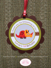Load image into Gallery viewer, Little Dinosaur Birthday Party Favor Tags Boy Girl Gift Treat Red Orange Green Brown Paleontologist Roar Boogie Bear Invitations Lucas Theme