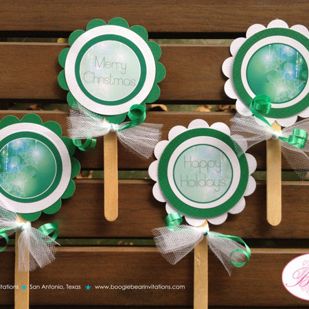 Christmas Star Ornament Cupcake Toppers North Star Glow Ombré Holiday Party Green Glowing Winter Set Boogie Bear Invitations Erickson Theme
