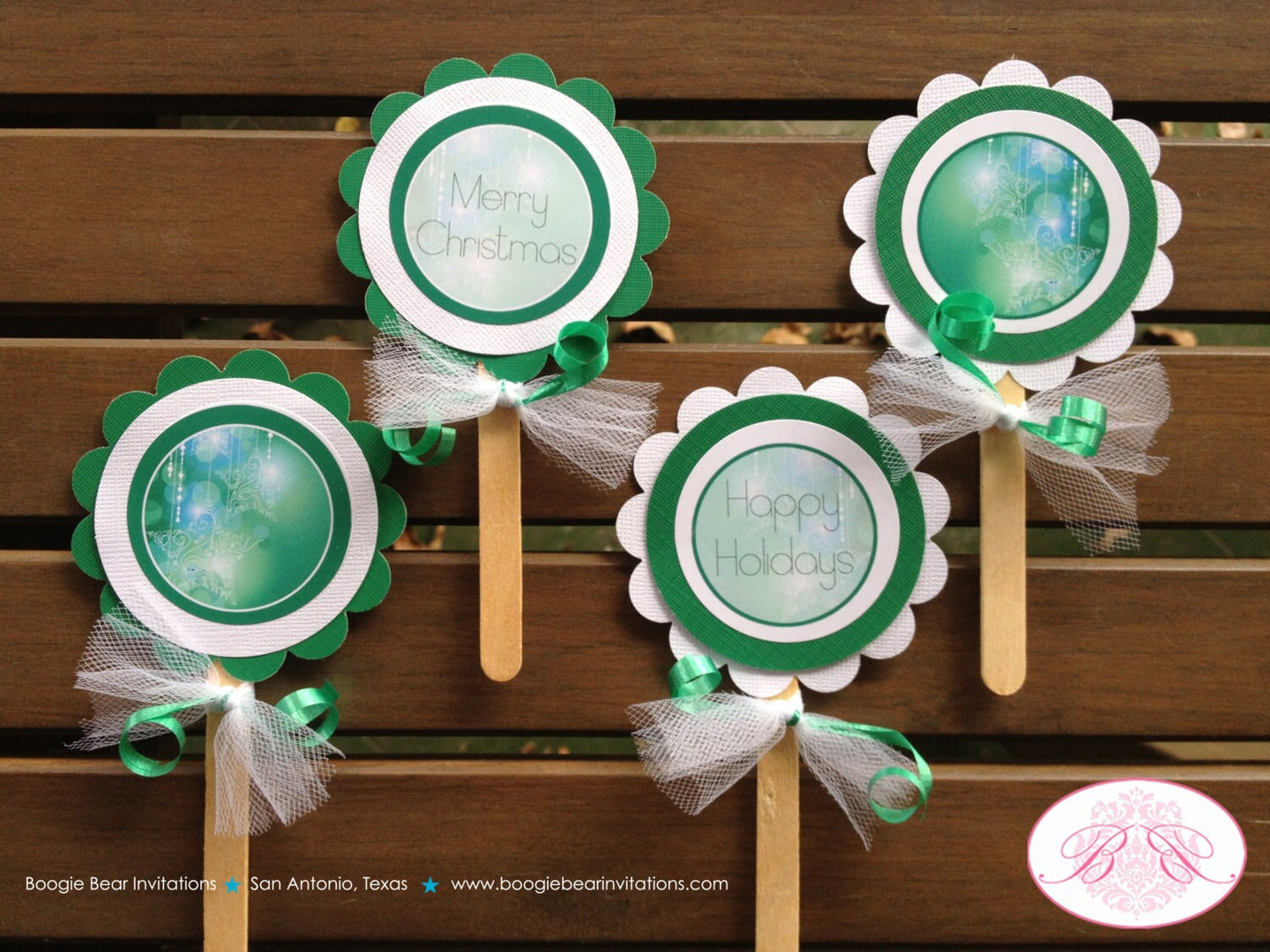 Christmas Star Ornament Cupcake Toppers North Star Glow Ombré Holiday Party Green Glowing Winter Set Boogie Bear Invitations Erickson Theme