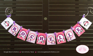 Ice Skating Birthday Party Banner Penguin Pink Purple Girl Little Winter Pond Name 1st 2nd 3rd 4th Boogie Bear Invitations Rochelle Theme