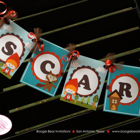 Red Riding Hood Birthday Party Banner Girl Big Bad Wolf Small Name Age 1st 2nd 3rd 4th 5th Boogie Bear Invitations Scarlett Theme Printed