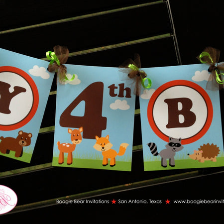 Woodland Animals Birthday Party Banner Forest Creatures Wild Deer Skunk Fox Boy Girl Garden Petting Zoo Boogie Bear Invitations Holden Theme