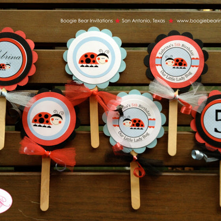 Red Ladybug Party Cupcake Toppers Birthday Set Black Polka Dot Girl Lady Bug Outdoor Flying Garden Kid Boogie Bear Invitations Sabrina Theme