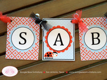 Load image into Gallery viewer, Red Ladybug Birthday Party Banner Small Name Age Black Dot Blue Girl Garden 1st 2nd 3rd 4th 5th 6th Boogie Bear Invitations Sabrina Theme