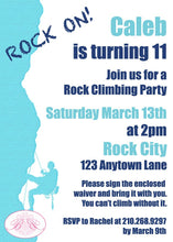 Load image into Gallery viewer, Rock Mountain Climbing Party Invitation Birthday Blue Cliff Sports Climb Indoor Wall Bouldering Boogie Bear Invitations Caleb Theme Printed