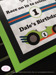 Race Car Birthday Party Door Banner Driver Boy Racing Orange Green Blue Black Checkered Flag Grand Prix Boogie Bear Invitations Dale Theme