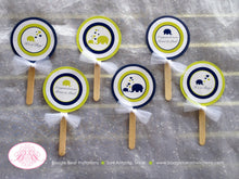 Load image into Gallery viewer, Baby Shower Elephant Cupcake Toppers Set Little Boy Party Navy Blue Lime Green Heart Circle Wild Retro Boogie Bear Invitations Sloane Theme