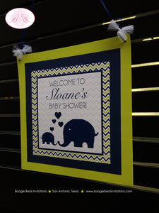 Blue Elephant Baby Shower Door Banner Lime Green Navy Blue Chevron Gender Neutral Sign Boy Girl Heart Boogie Bear Invitations Sloane Theme