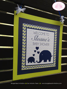 Blue Elephant Baby Shower Door Banner Lime Green Navy Blue Chevron Gender Neutral Sign Boy Girl Heart Boogie Bear Invitations Sloane Theme