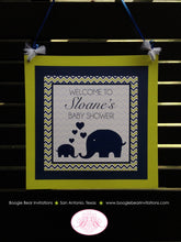 Load image into Gallery viewer, Blue Elephant Baby Shower Door Banner Lime Green Navy Blue Chevron Gender Neutral Sign Boy Girl Heart Boogie Bear Invitations Sloane Theme