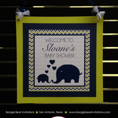 Blue Elephant Baby Shower Door Banner Lime Green Navy Blue Chevron Gender Neutral Sign Boy Girl Heart Boogie Bear Invitations Sloane Theme
