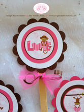Load image into Gallery viewer, Pink Love Monkey Party Cupcake Toppers Birthday Little Valentine&#39;s Day Girl Heart Wild Zoo Jungle Swing Boogie Bear Invitations Aimee Theme
