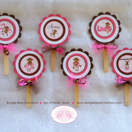 Pink Love Monkey Party Cupcake Toppers Birthday Little Valentine's Day Girl Heart Wild Zoo Jungle Swing Boogie Bear Invitations Aimee Theme