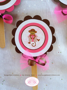 Pink Love Monkey Party Cupcake Toppers Birthday Little Valentine's Day Girl Heart Wild Zoo Jungle Swing Boogie Bear Invitations Aimee Theme