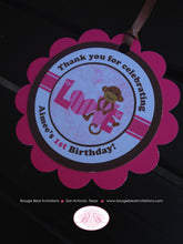 Load image into Gallery viewer, Pink Monkey Birthday Party Favor Tags Love Valentine&#39;s Day Brown Heart Wild Rain Forest Jungle Zoo Swing Boogie Bear Invitations Aimee Theme