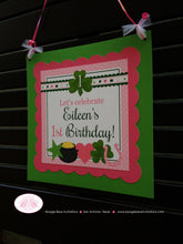 Load image into Gallery viewer, Lucky Charm Party Door Banner Birthday St Patrick&#39;s Day Pink Green Girl Heart Shamrock Star Clover Luck Boogie Bear Invitations Eileen Theme