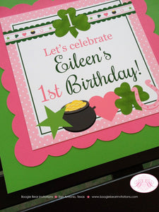 Lucky Charm Party Door Banner Birthday St Patrick's Day Pink Green Girl Heart Shamrock Star Clover Luck Boogie Bear Invitations Eileen Theme