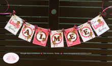 Load image into Gallery viewer, Pink Monkey Birthday Party Banner Name Love Valentine&#39;s Day Girl Brown Heart Little Wild Jungle Zoo Kids Boogie Bear Invitations Aimee Theme