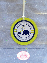 Load image into Gallery viewer, Blue Elephant Baby Shower Favor Tags Birthday Circle Navy Lime Green Heart Bag Gender Neutral Reveal Boogie Bear Invitations Sloane Theme