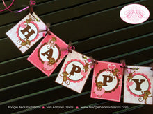 Load image into Gallery viewer, Pink Monkey Happy Birthday Banner Love Valentine&#39;s Day Party Girl Brown Heart Little Wild Jungle Zoo Kids Boogie Bear Invitation Aimee Theme