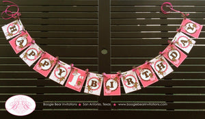 Pink Monkey Happy Birthday Banner Love Valentine's Day Party Girl Brown Heart Little Wild Jungle Zoo Kids Boogie Bear Invitation Aimee Theme
