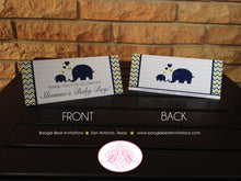 Load image into Gallery viewer, Blue Elephant Baby Shower Treat Bag Toppers Folded Favor Navy Lime Green Chevron Wild Zoo Animals Love Boogie Bear Invitations Sloane Theme