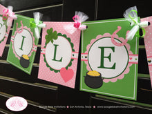 Load image into Gallery viewer, Lucky Charm Birthday Party Banner Name St. Patrick&#39;s Day Pink Girl Star Heart 4 Leaf Clover Shamrock Boogie Bear Invitations Eileen Theme