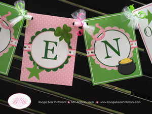 Lucky Charm Birthday Party Banner Name St. Patrick's Day Pink Girl Star Heart 4 Leaf Clover Shamrock Boogie Bear Invitations Eileen Theme