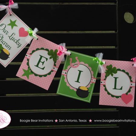 Lucky Charm Birthday Party Banner Name St. Patrick's Day Pink Girl Star Heart 4 Leaf Clover Shamrock Boogie Bear Invitations Eileen Theme