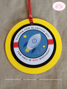Outer Space Birthday Party Favor Tags Rocket Ship Moon Red Boy Girl Galaxy Planets Solar System Travel Boogie Bear Invitations Neil Theme