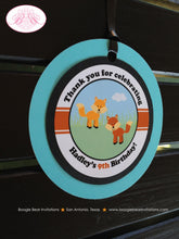 Load image into Gallery viewer, Woodland Fox Birthday Party Favor Tags Forest Animals Orange Blue Boy Girl What Does The Fox Say Picnic Boogie Bear Invitations Hadley Theme